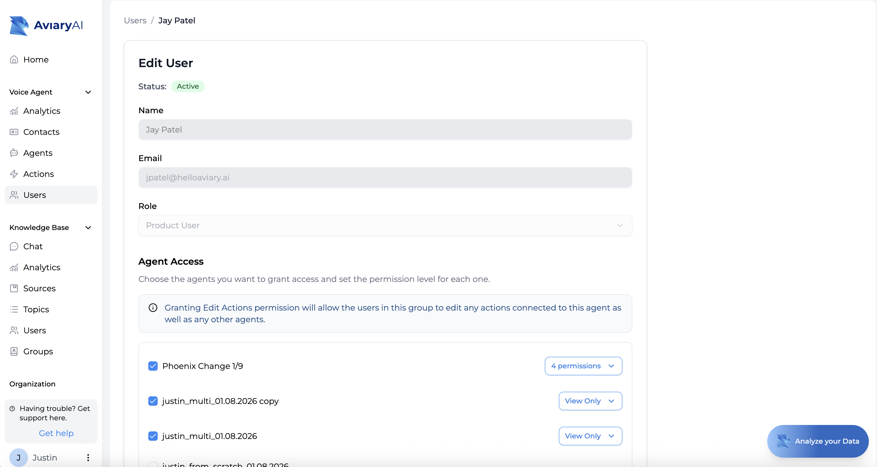 Figure 5: Agent-level permissions showing View Only and advanced options