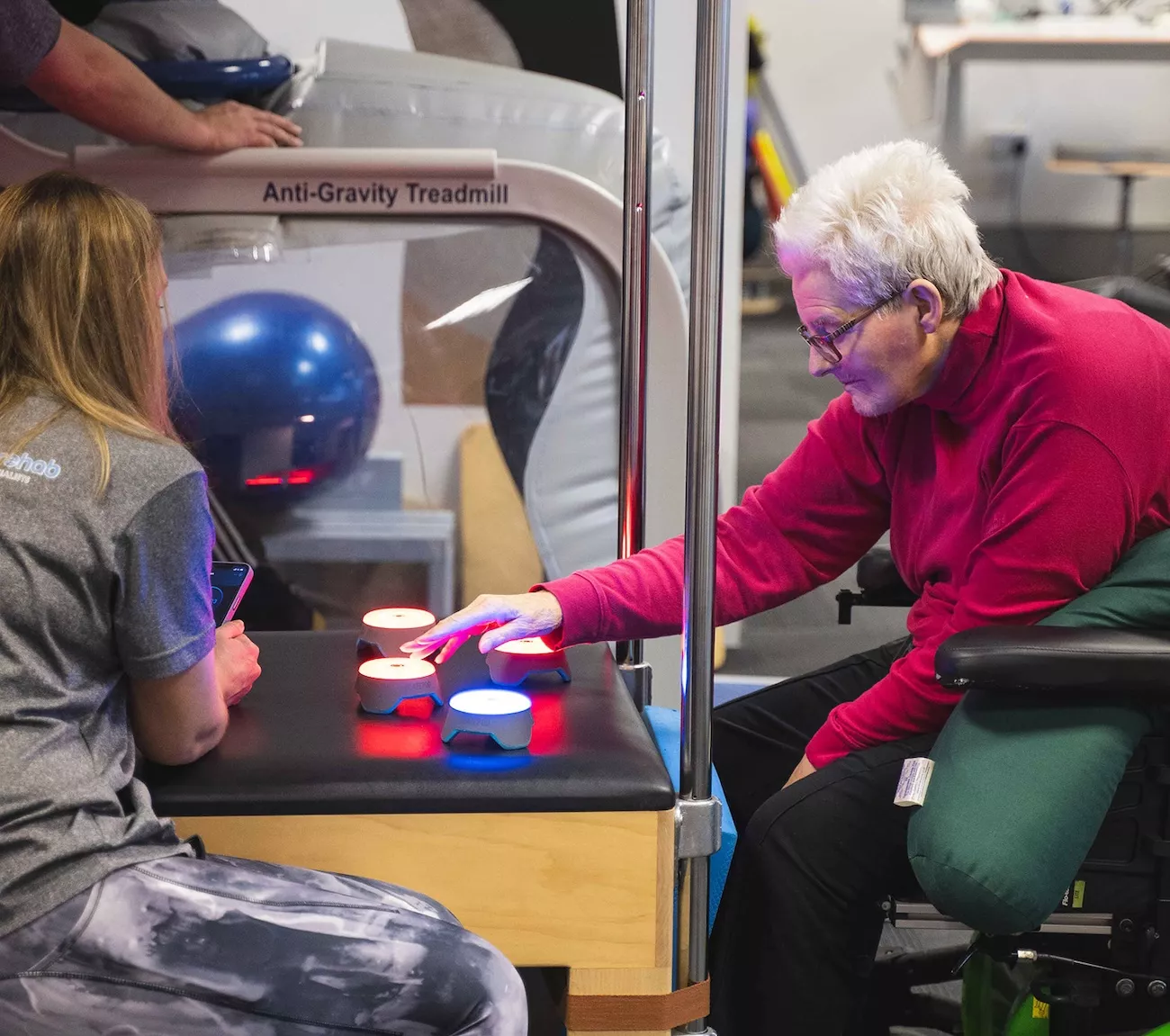 A person with a brain injury doing a neurological exercise. 