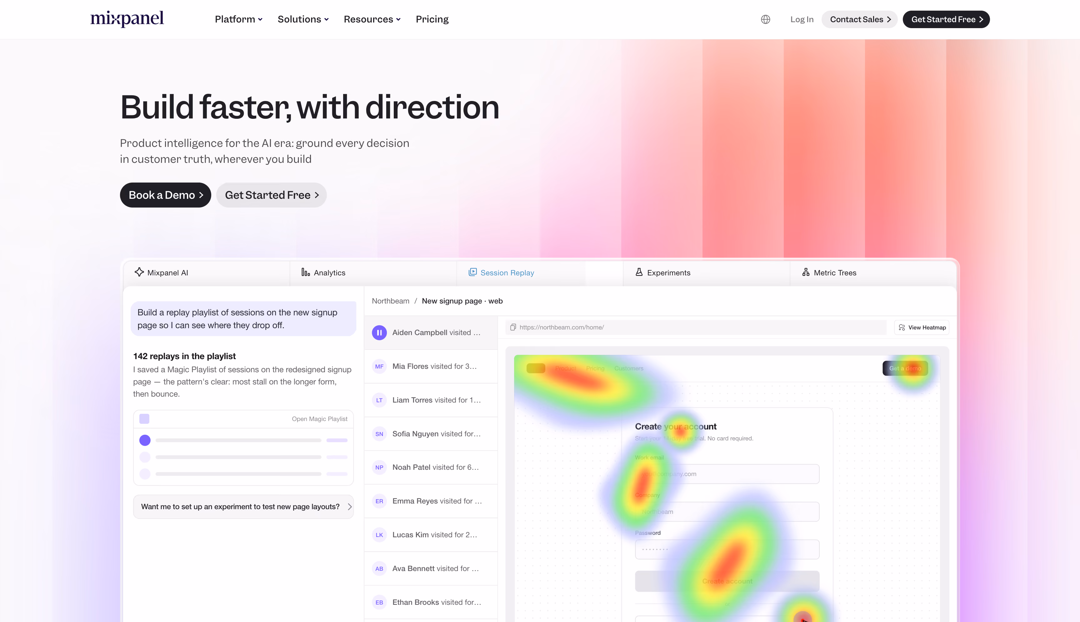 Mixpanel website homepage, an event-based product analytics platform for on-site shopper behavior