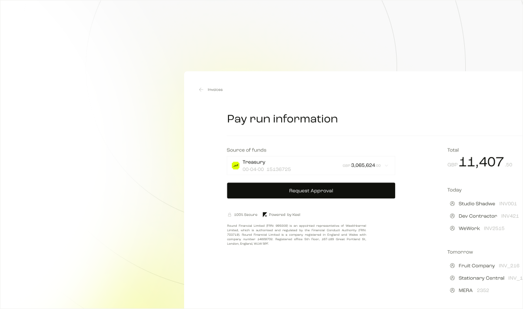 Screenshot of the payment feature on Round