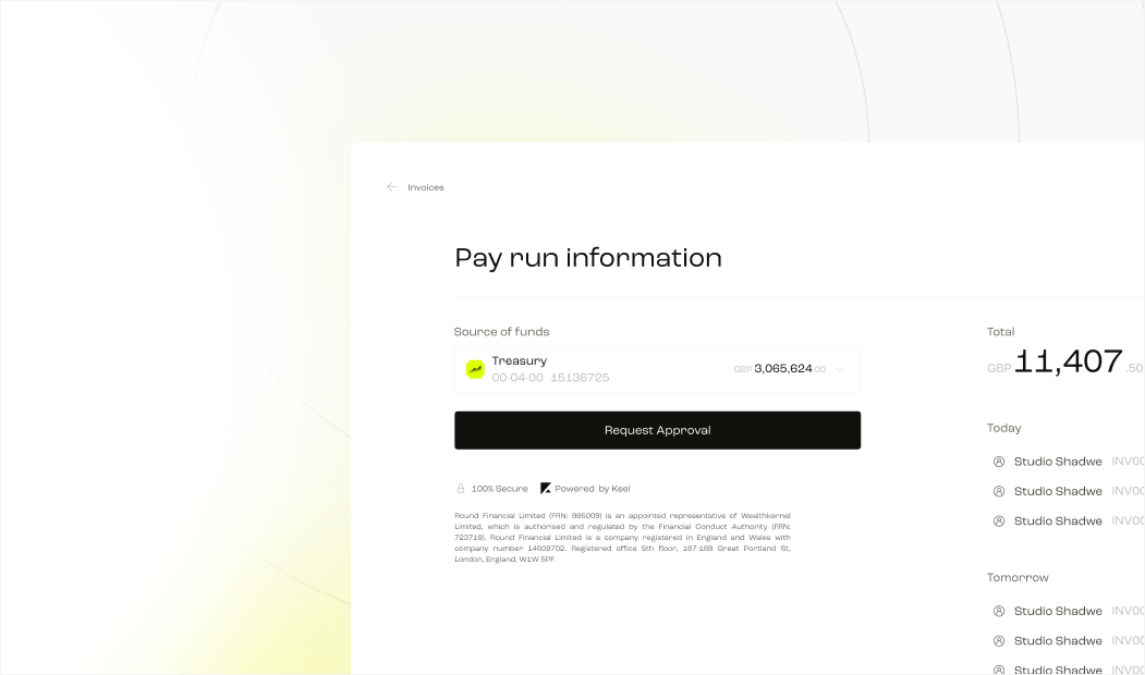 Screenshot of the payment feature on Round