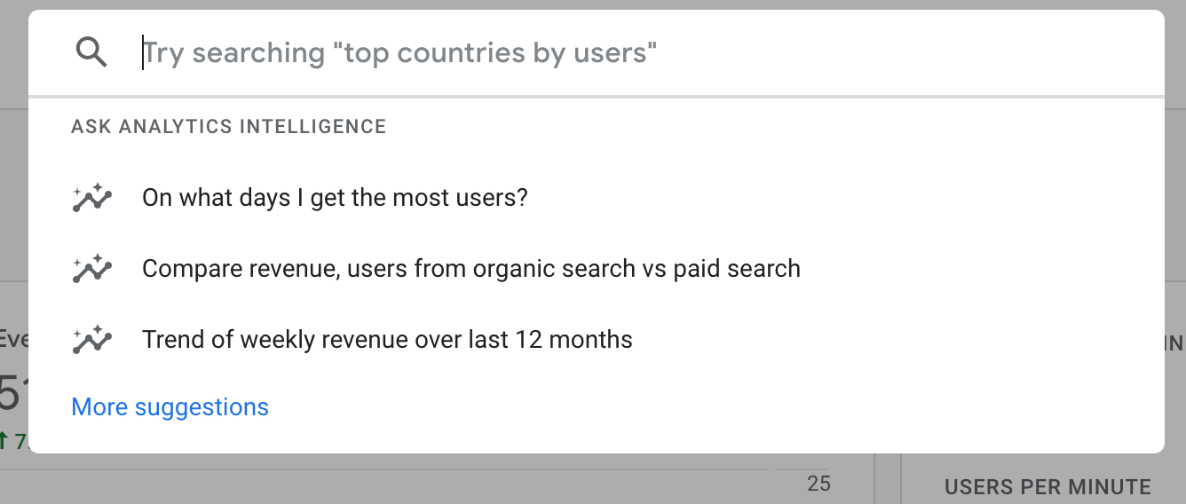 Google Analytics 4 search bar