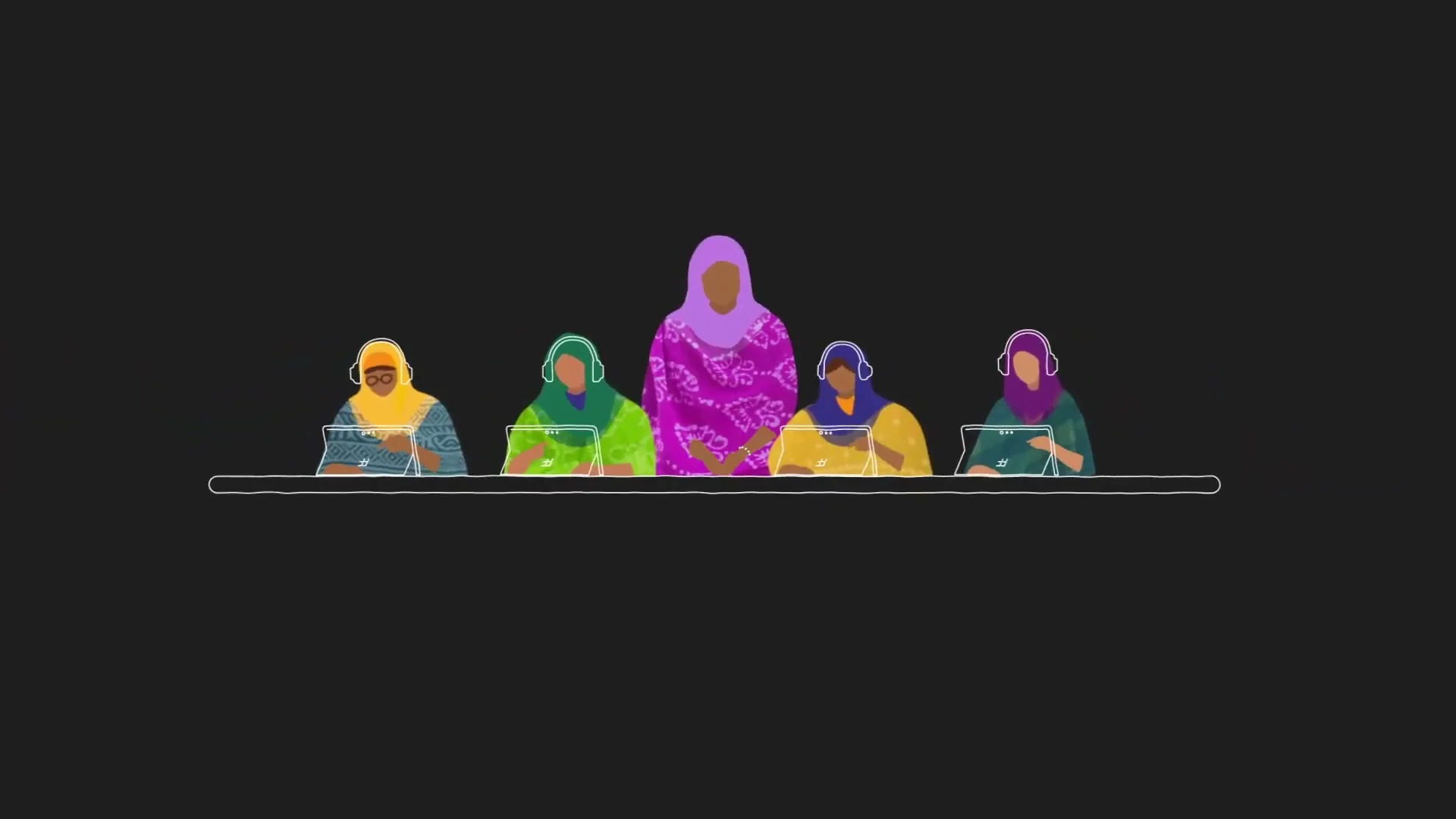 Illustrated garment workers at sewing machines in Shimmy: Made in Bangladesh.