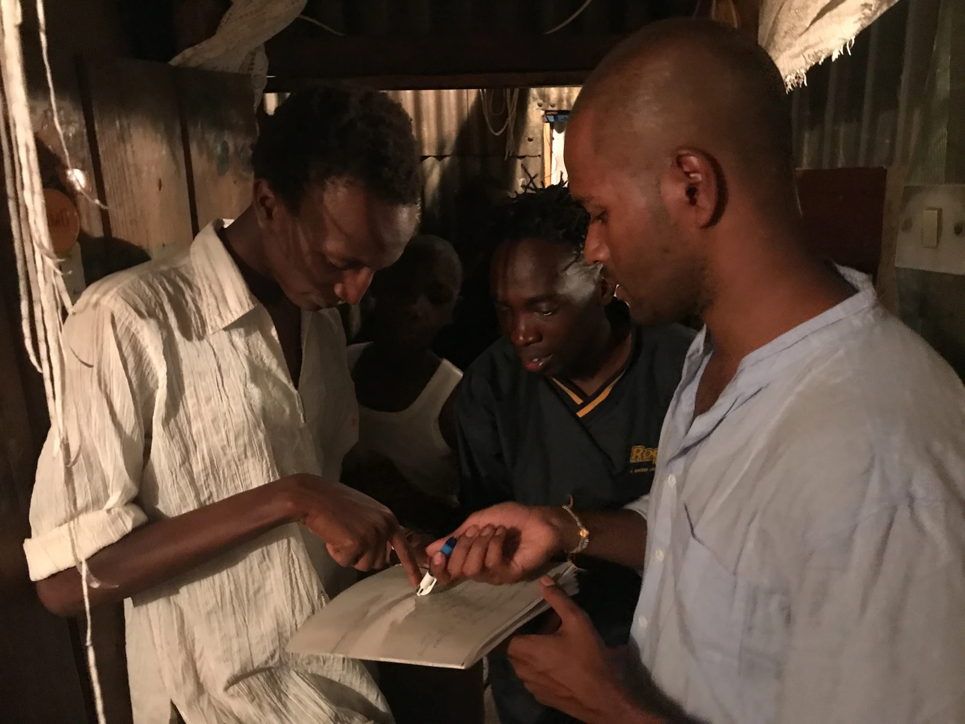 The Dark Rising team work through the script together on location