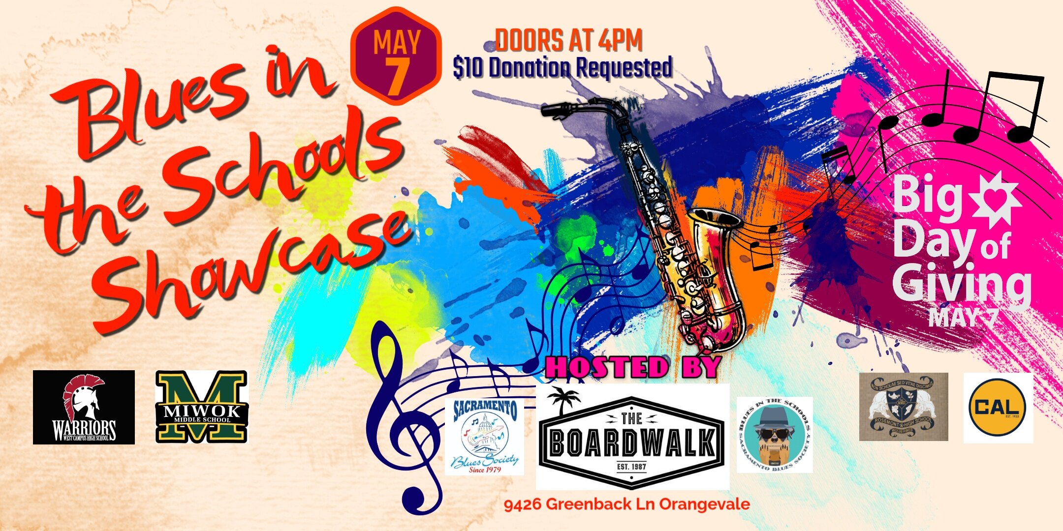 The Sacramento Blues Society's "Blues in the Schools Big Dog Student Showcase" BIG DAY OF GIVING Event