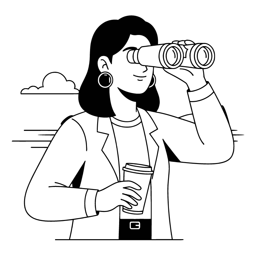 Illustration: a researcher looking through binoculars