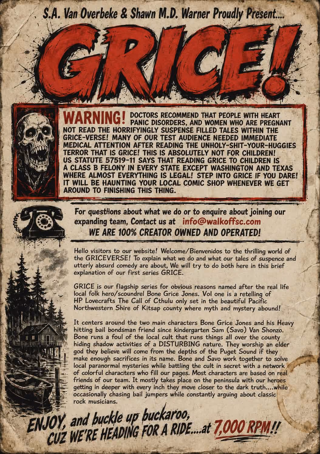 GRICE! promotional announcement by S.A. Van Overbeke and Shawn M.D. Warner