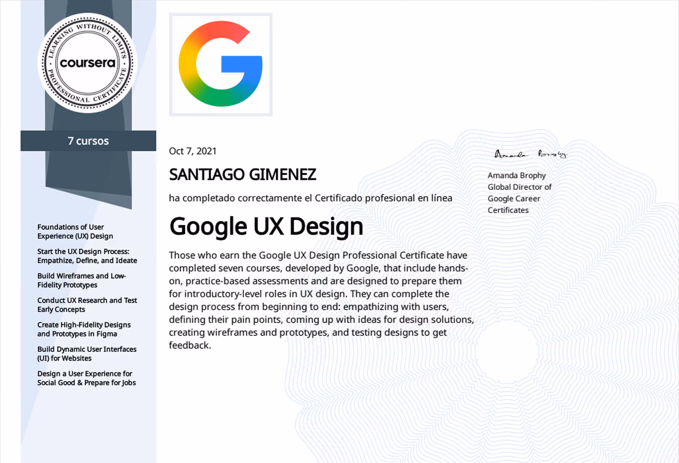 google ux design certificate