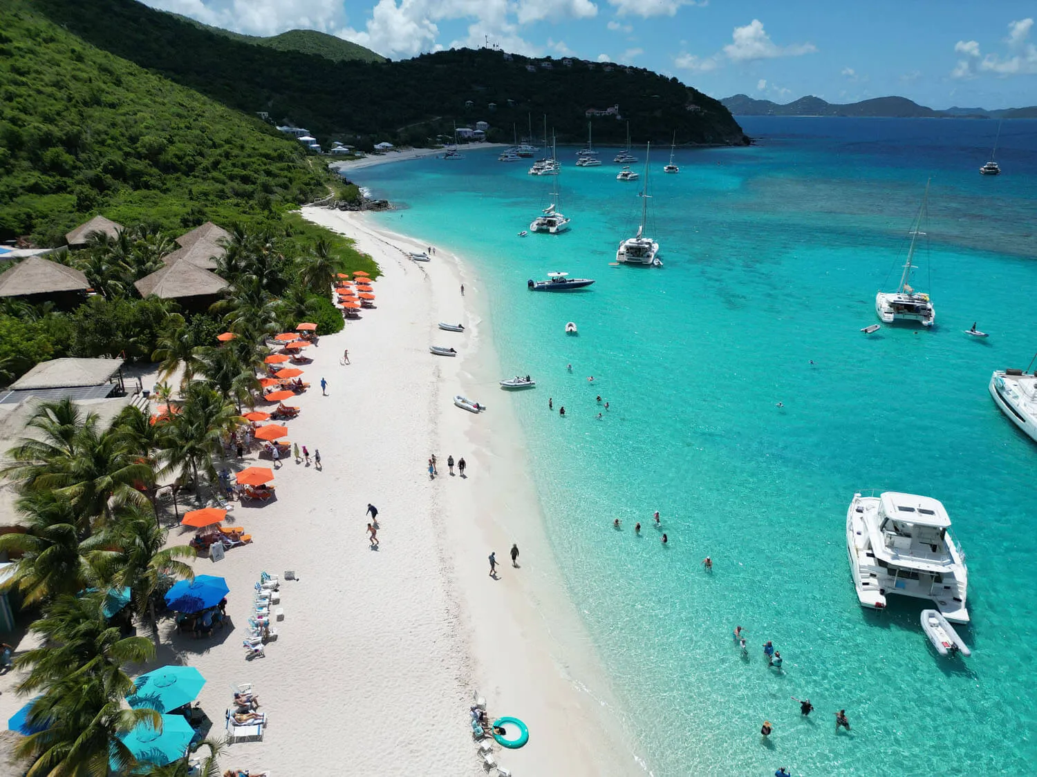 Aerial view of clear water and beach at Marina Cay, British Virgin Islands
