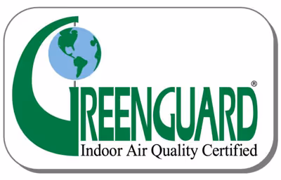 GREENGUARD logo with a green stylized letter G incorporating a globe, labeled Indoor Air Quality Certified.