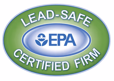 EPA Lead-Safe Certified Firm logo with blue and green oval design.