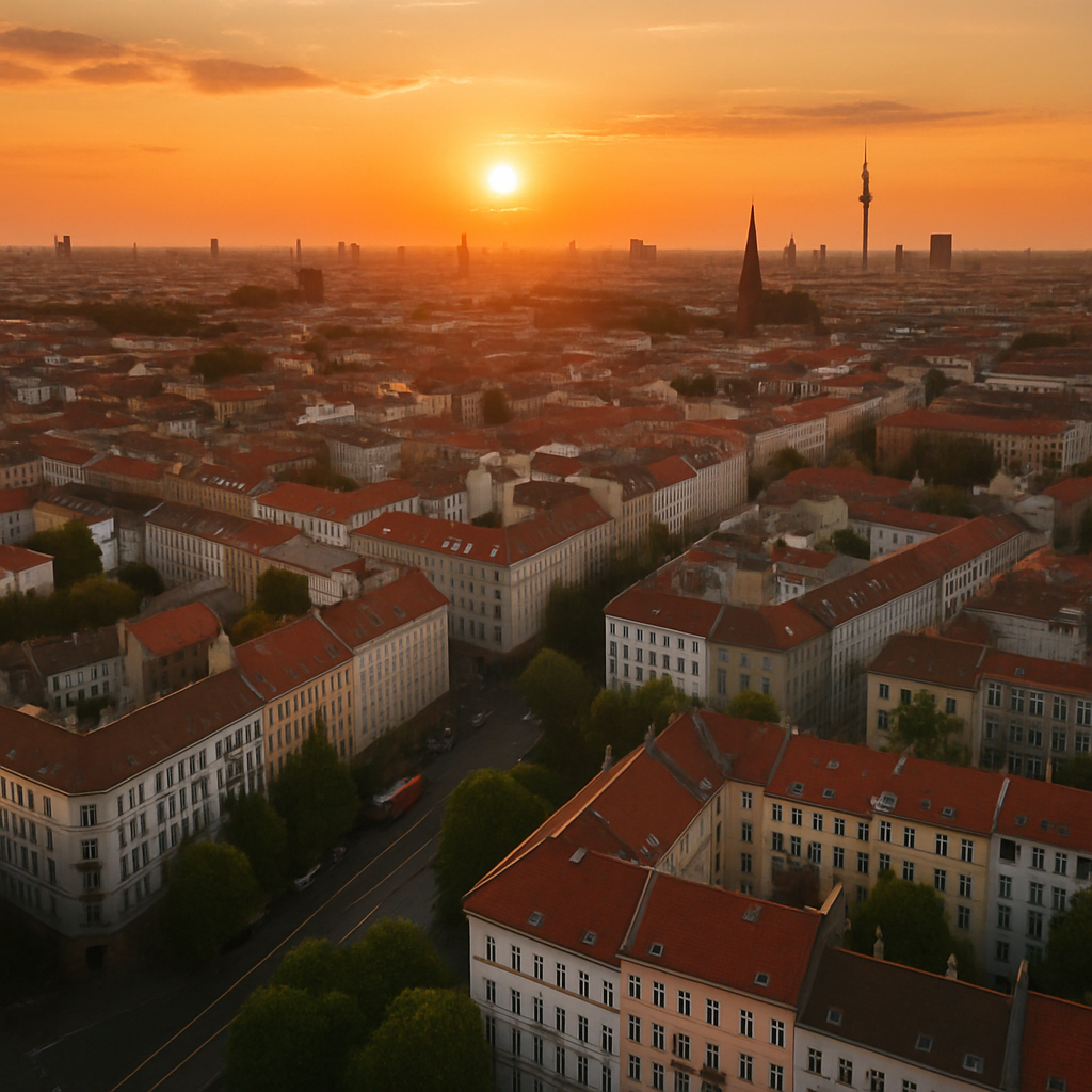 Aerial view of Kreuzberg, Berlin at sunset