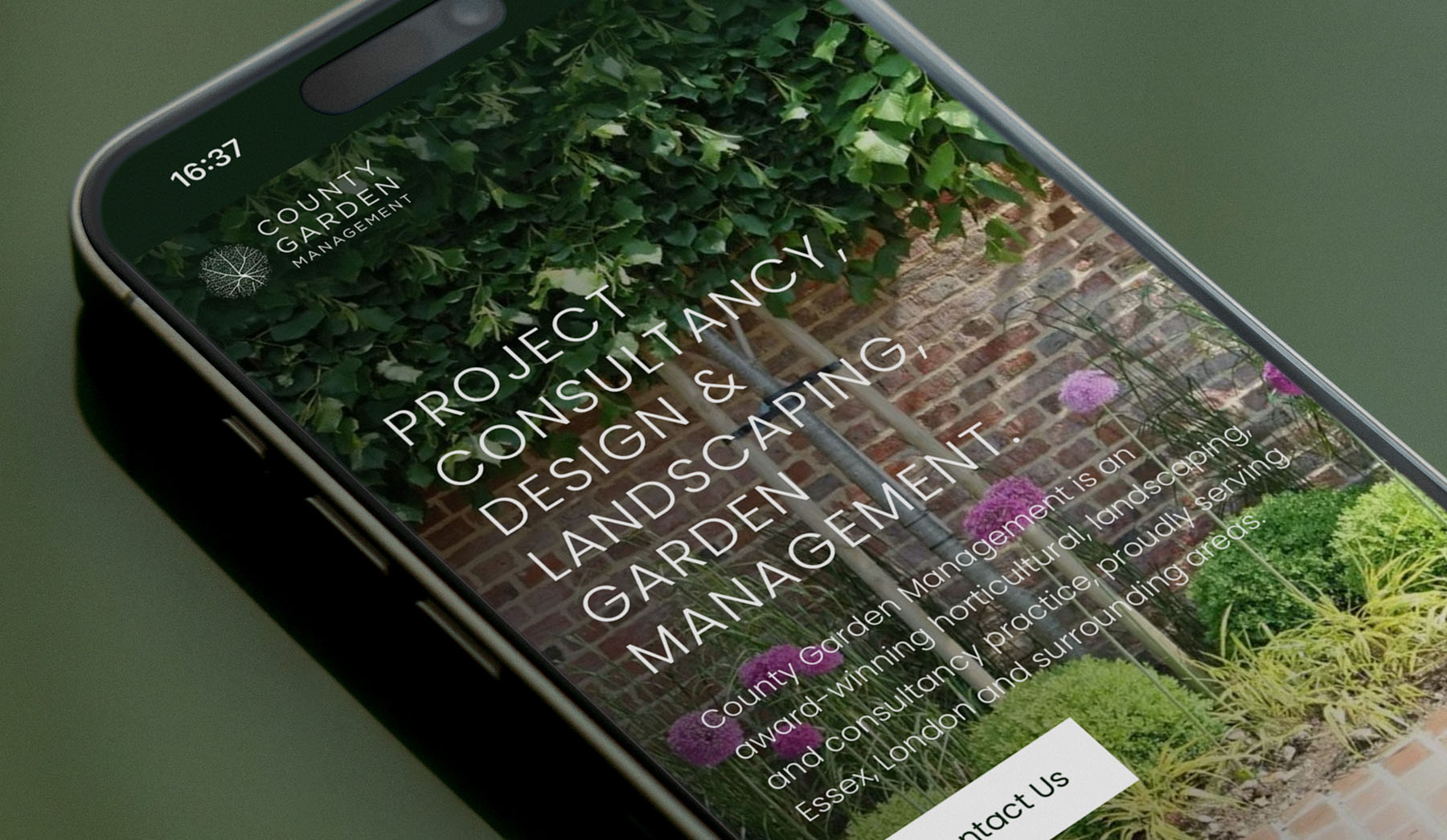 Refined brand identity and bespoke website design for County Garden Management.