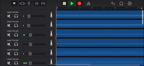 A screenshot showing all the layers of individual sounds making up the recreated helicopter noise.