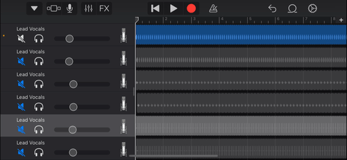 A screenshot showing all the layers of individual sounds making up the recreated helicopter noise.