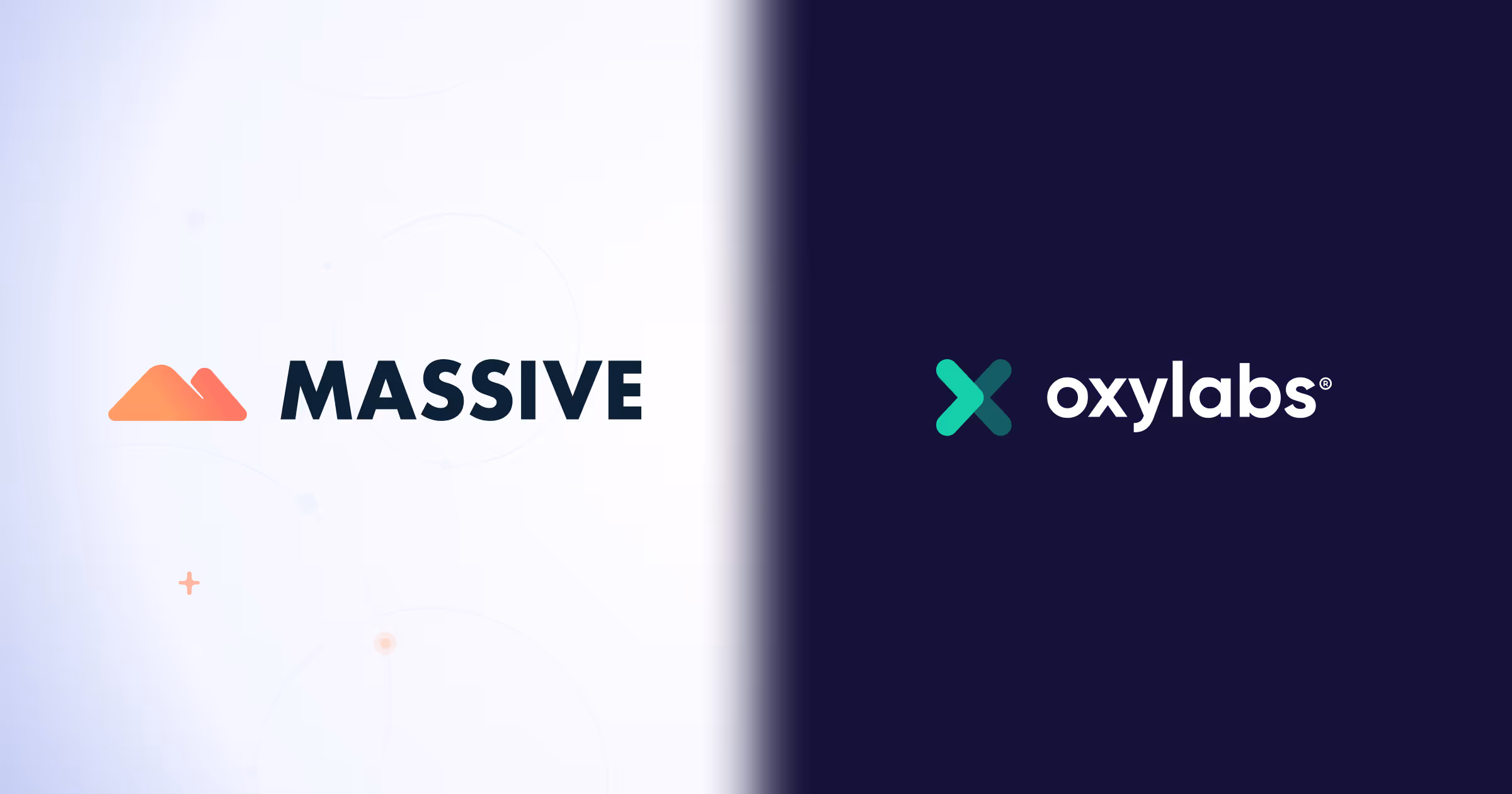 Logotipos da Massive e Oxylabs lado a lado com fundo dividido, simbolizando uma comparação direta.