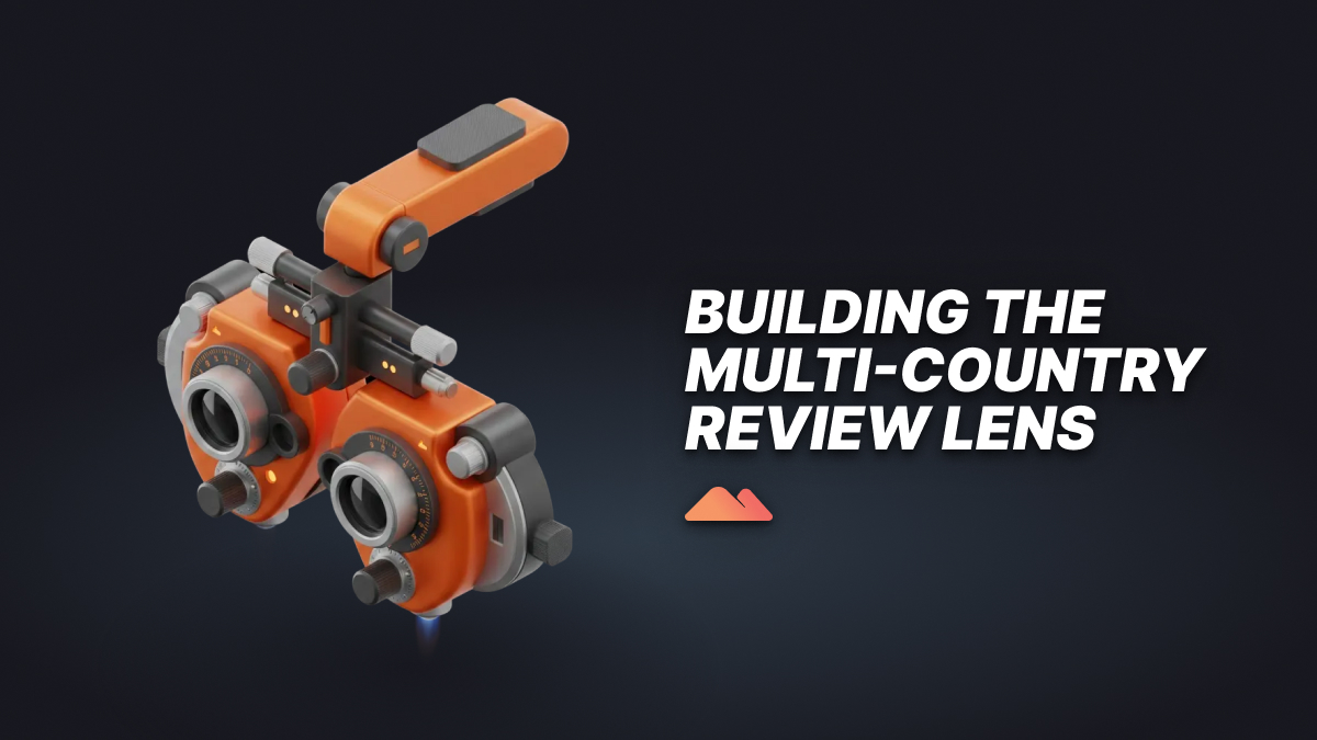 Orange mechanical device visualization representing data collection infrastructure for cross-border review analysis