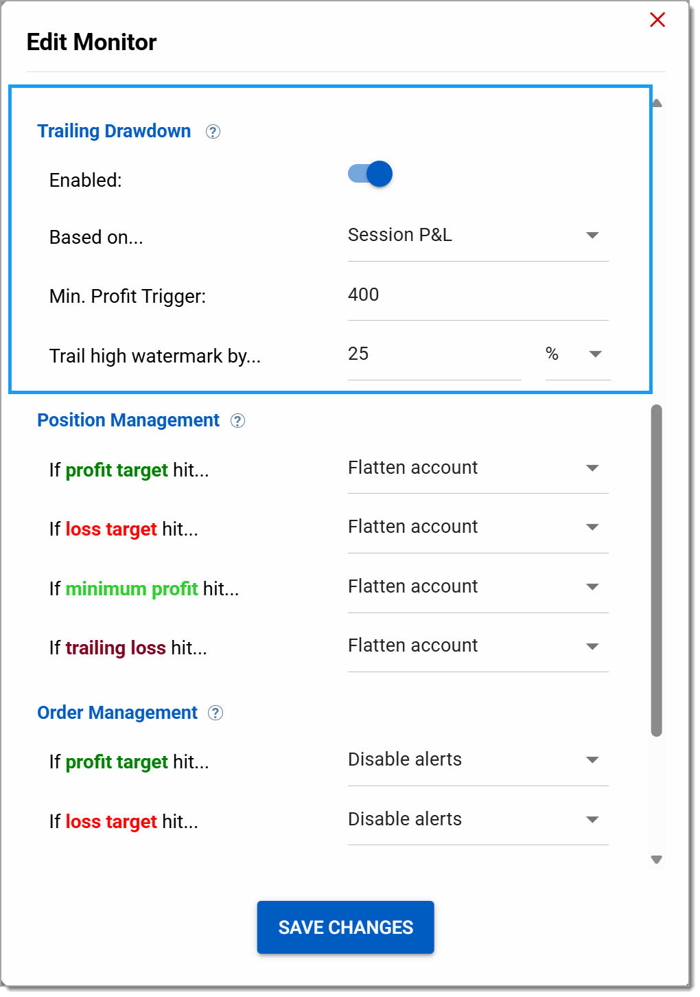 trailing drawdown for ninjatrader account management