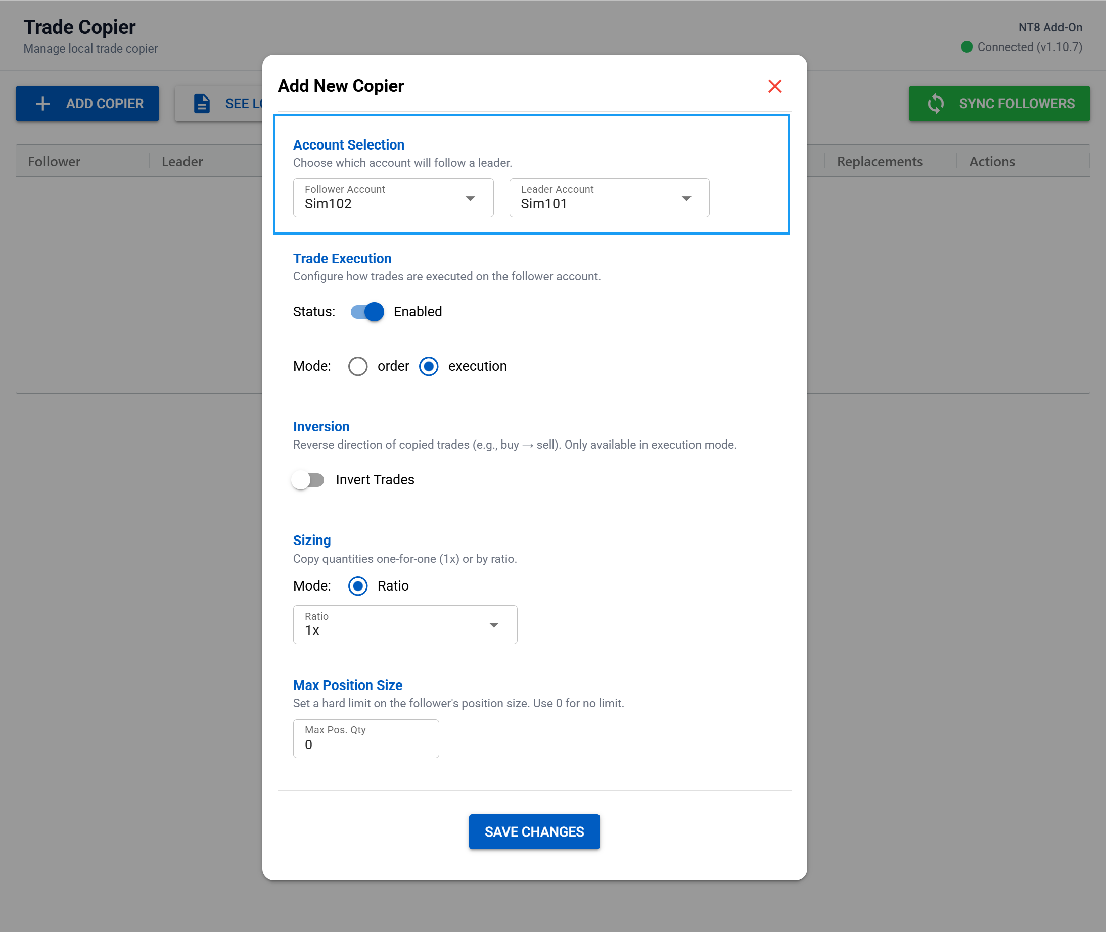 account selection setting