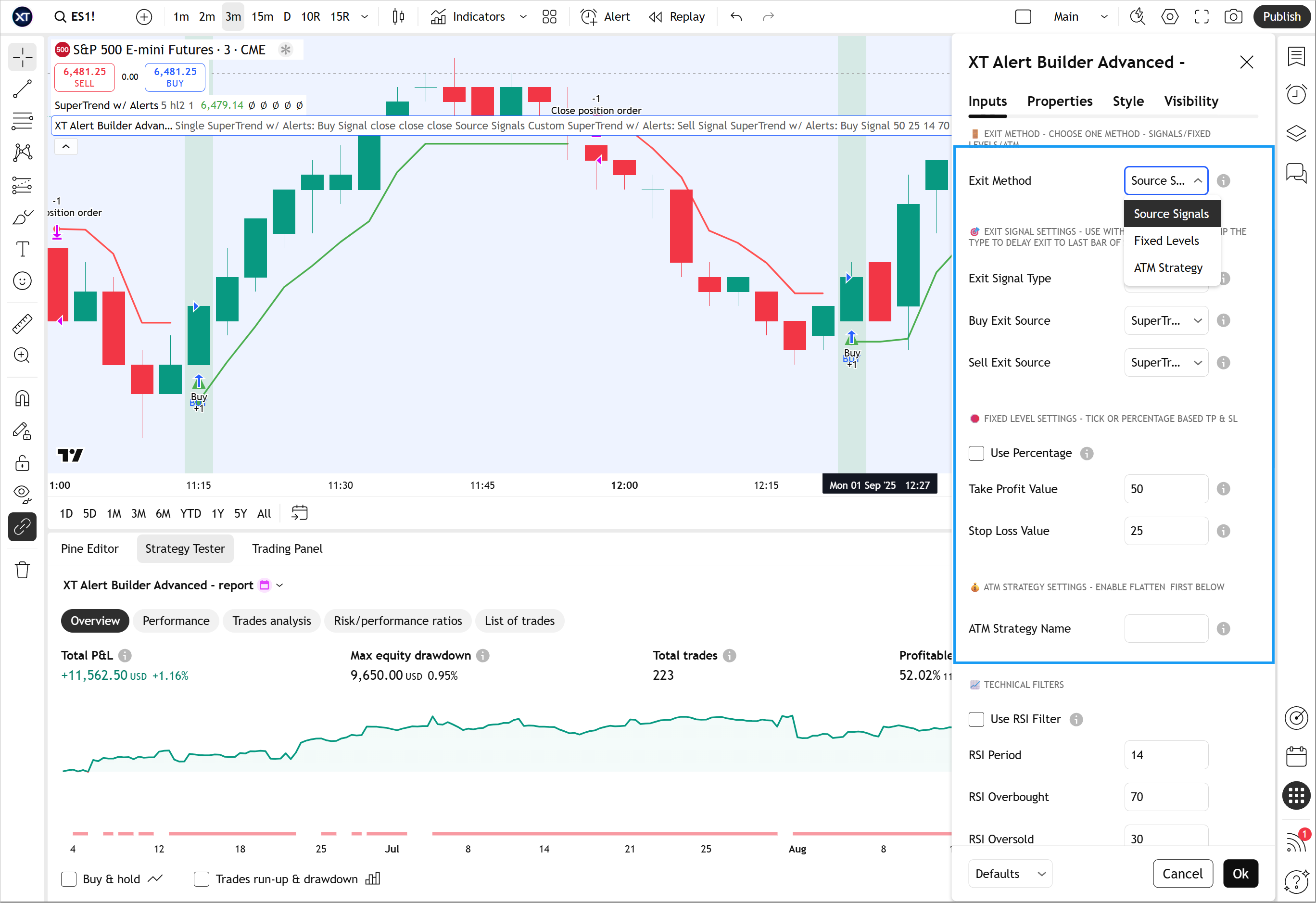 position trade control settings