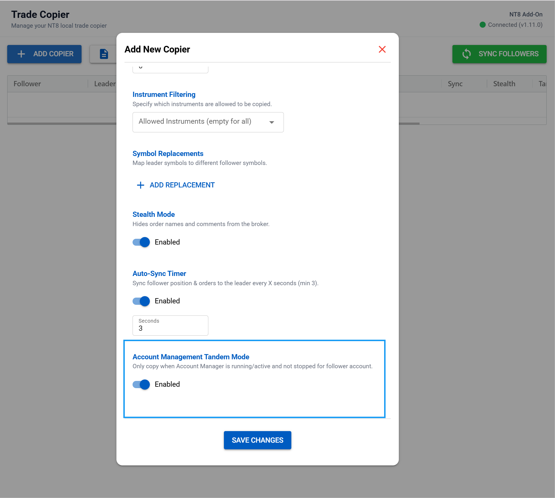 account management tandem mode feature