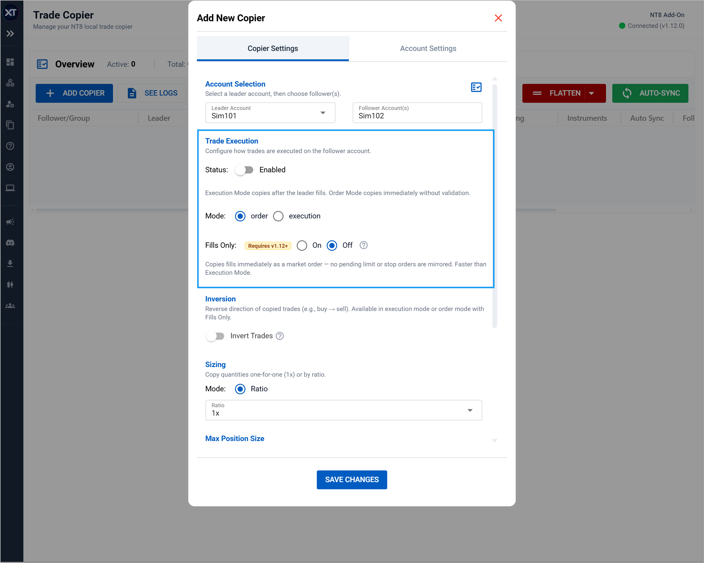 trade execution setting