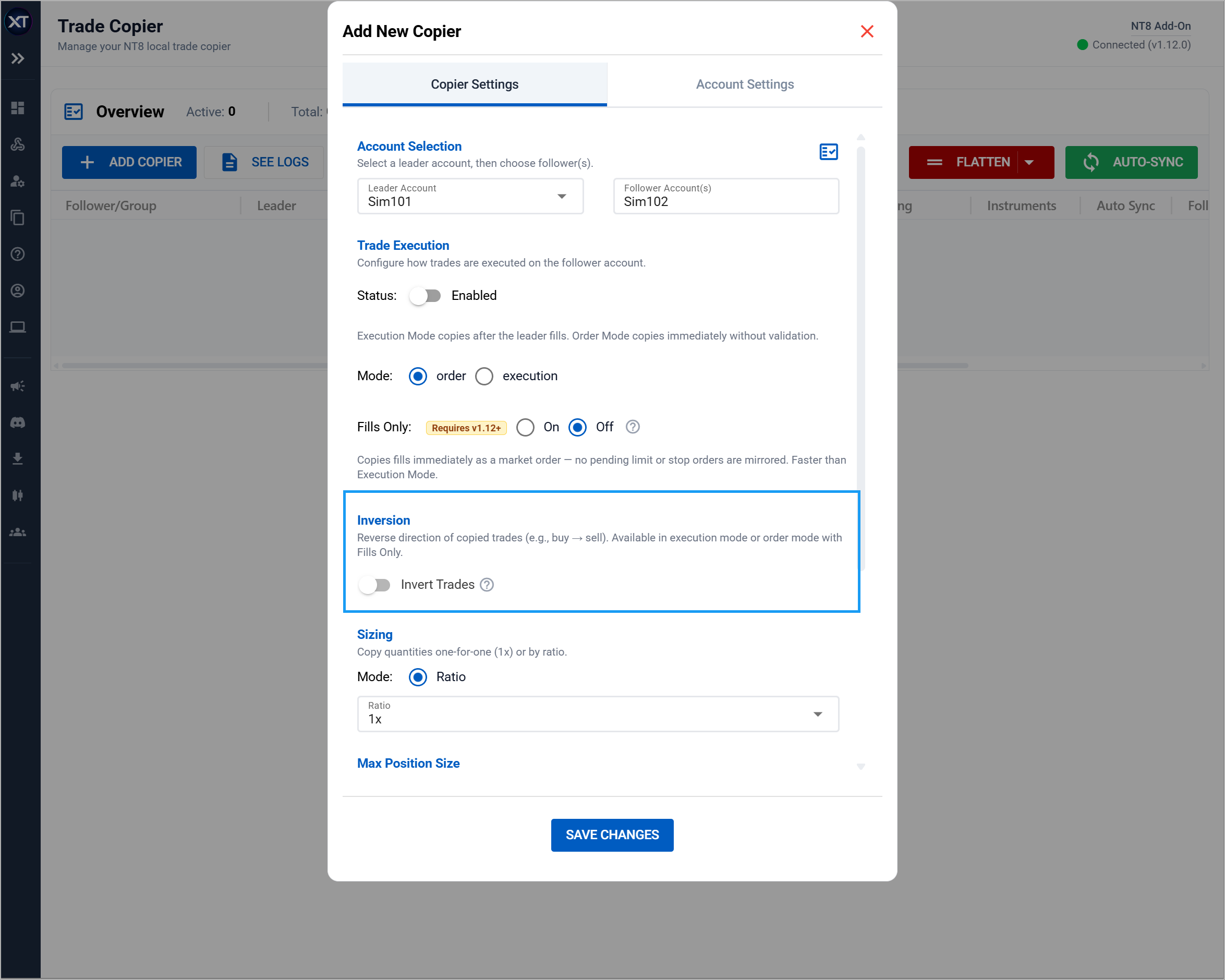 trade inversion setting