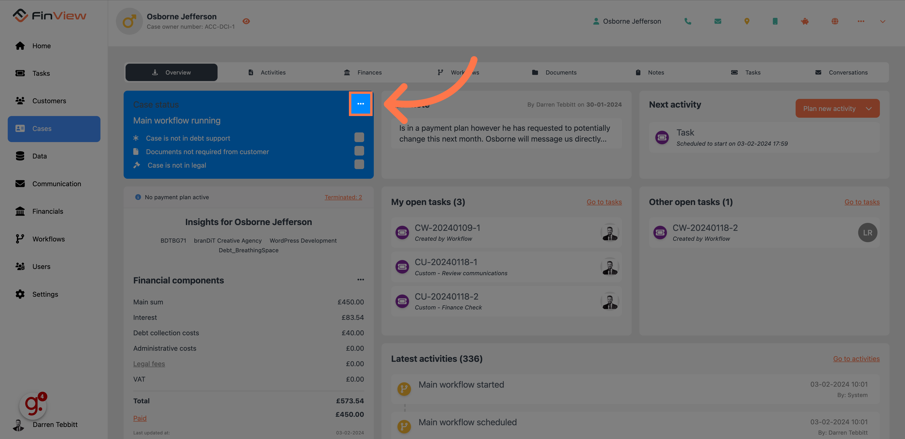 Access the case status options