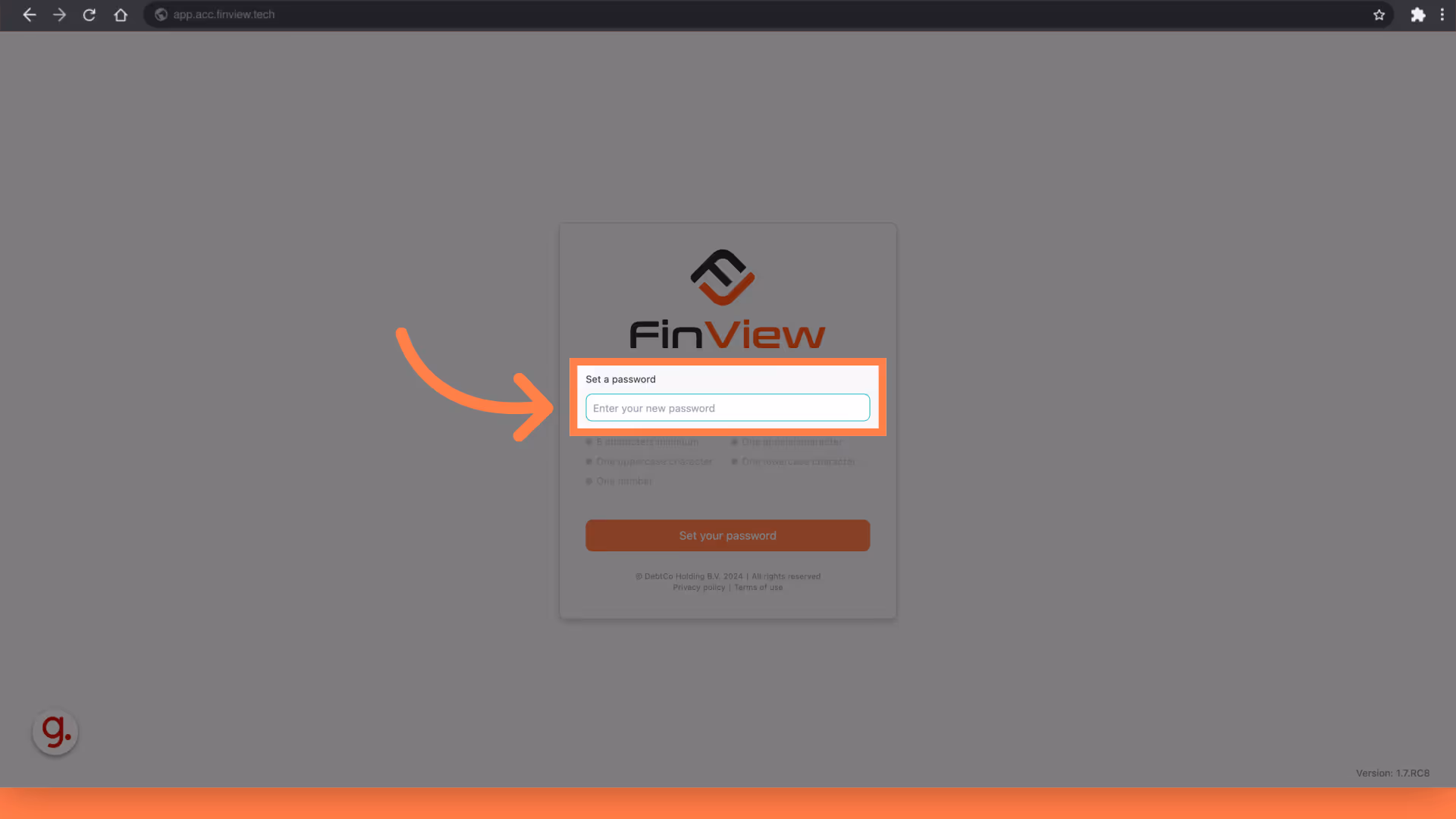 Click 'Enter your new password'