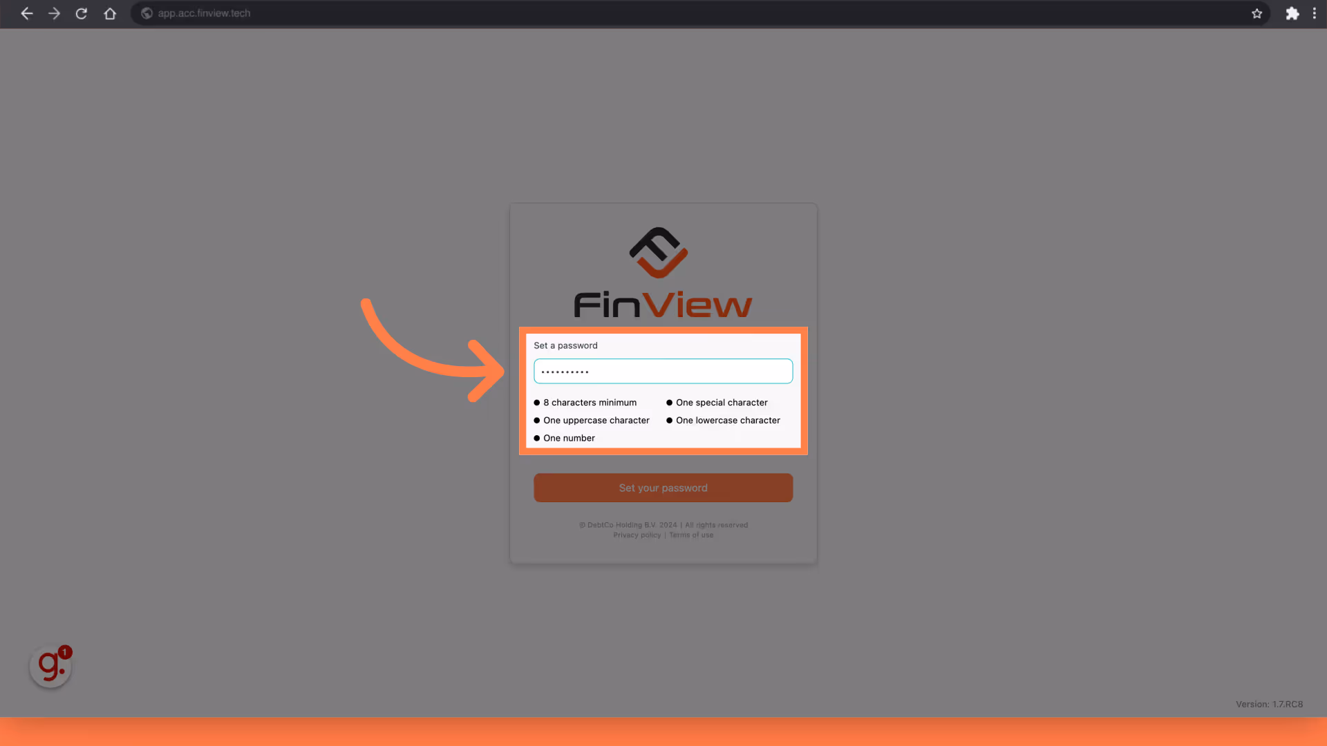 Fill 'Enter your new password'