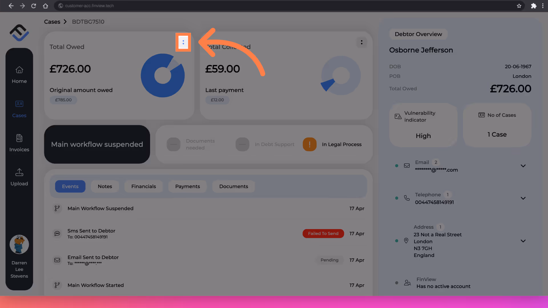 Navigate to the 2 dots in the total owed box.