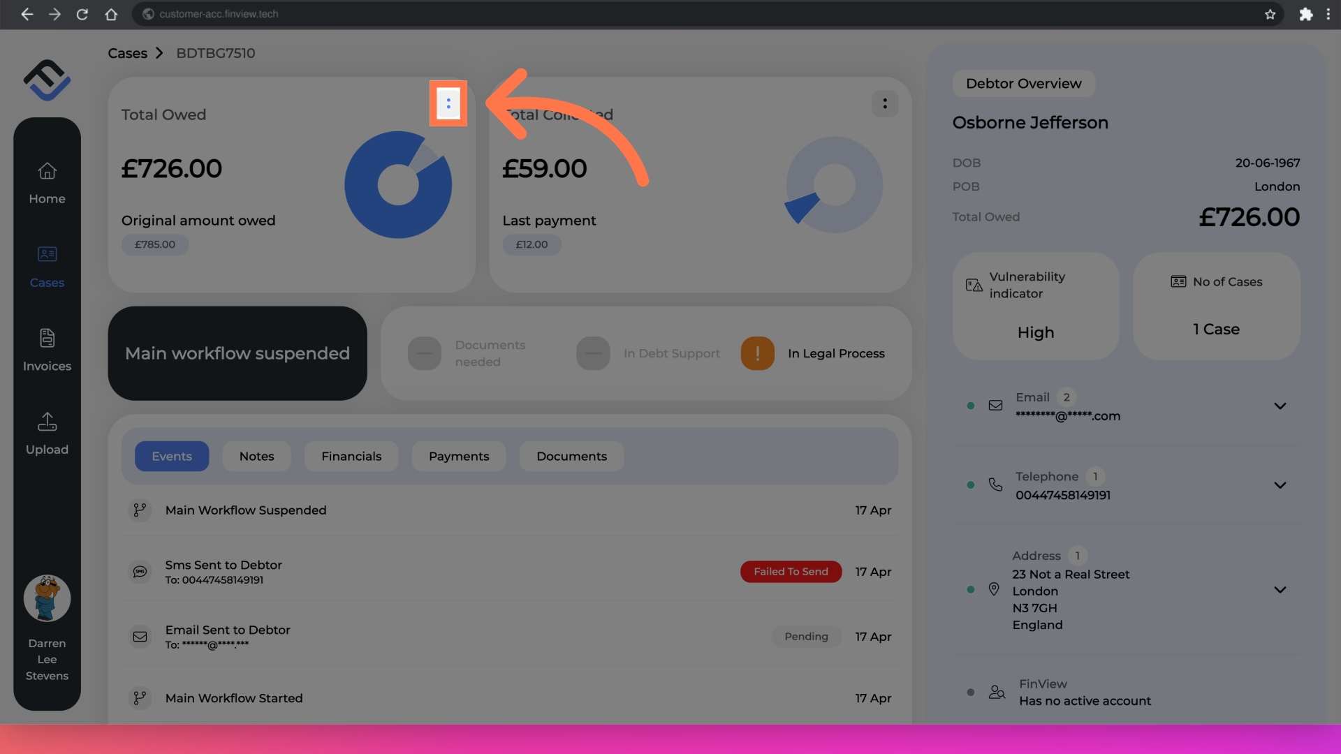 Navigate to the 2 dots in the total owed box.