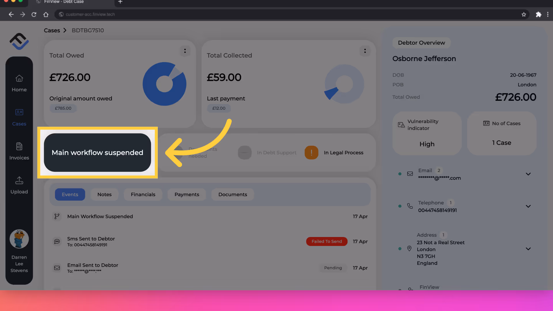 Case status in the case overview