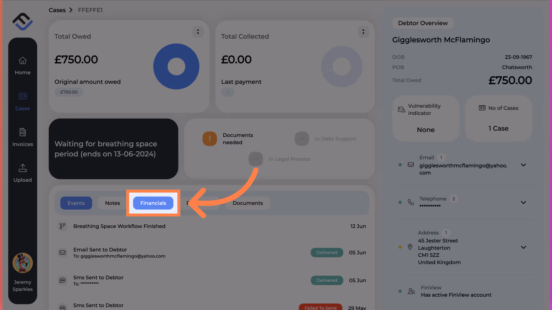 Click 'Financials'