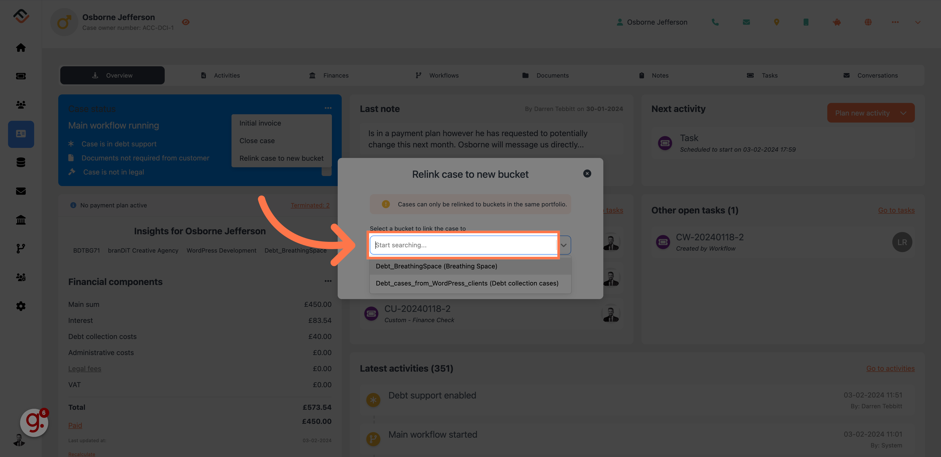 Click on the bucket drop down list.