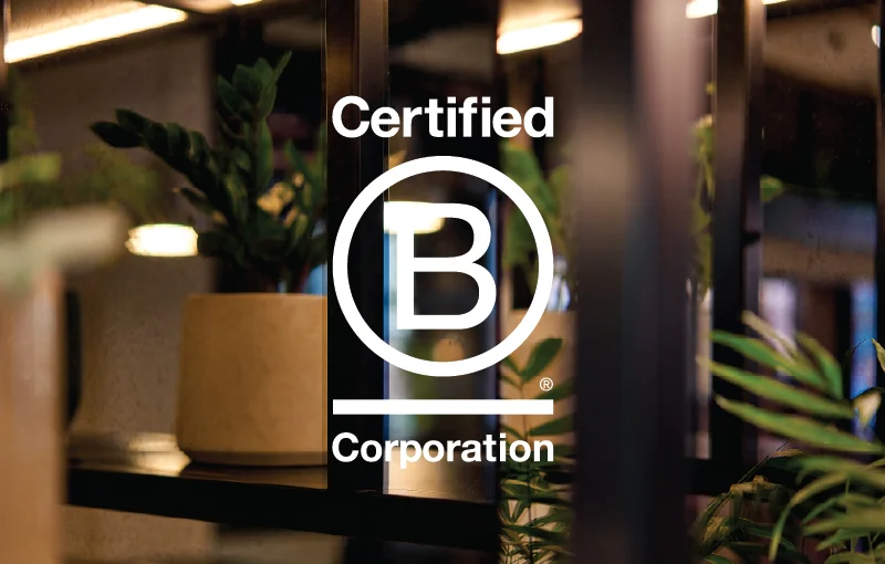 B Corp logo overlay on picture of cleaner background