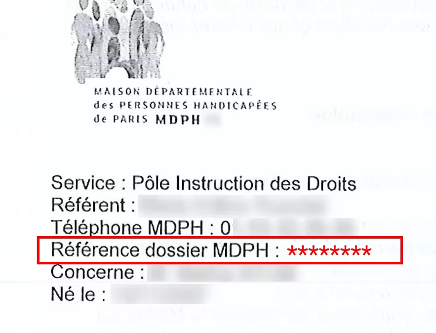 n° dossier MDPH 8 chiffres appelé référence dossier
