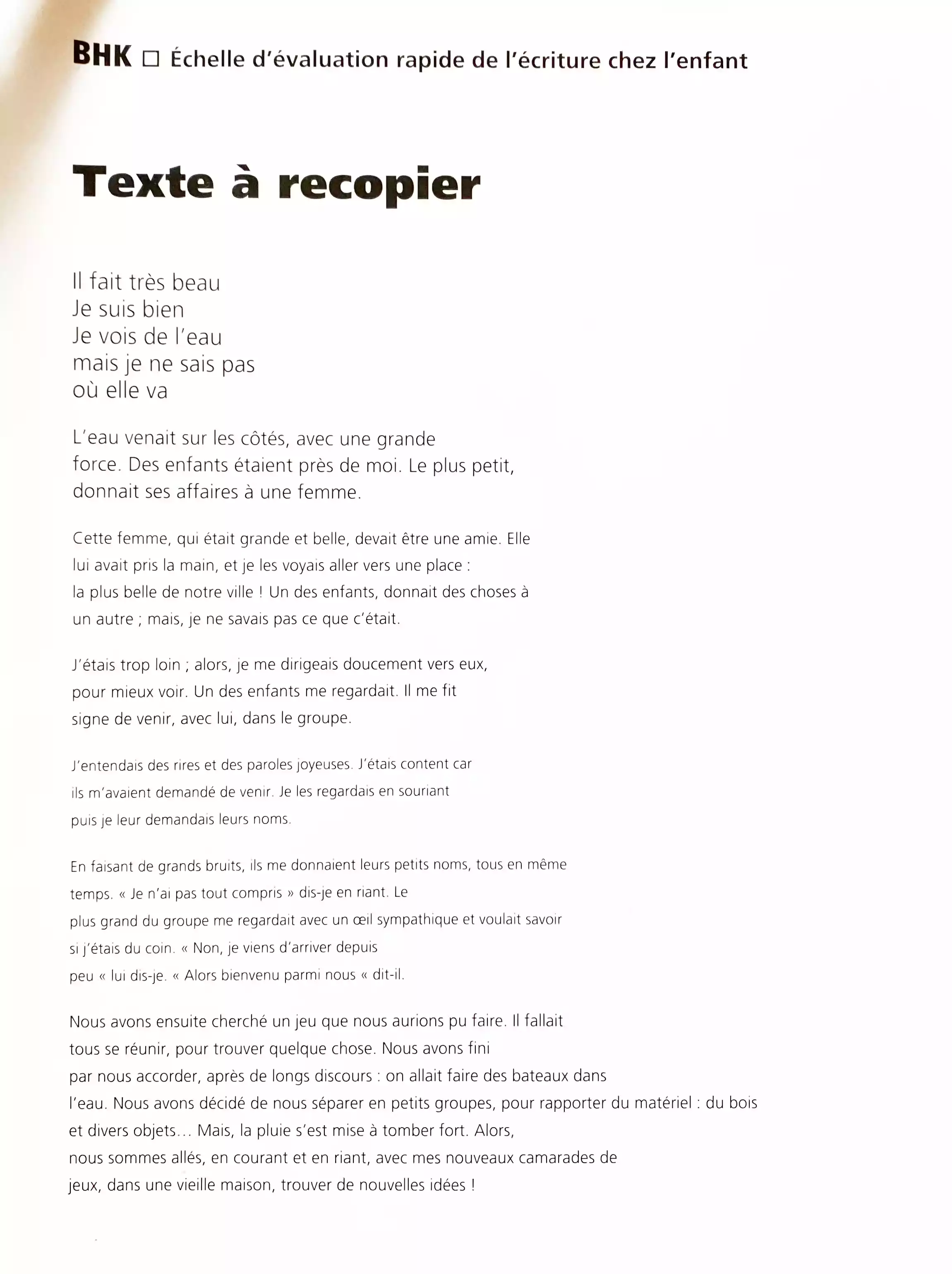 BHK, texte à recopier