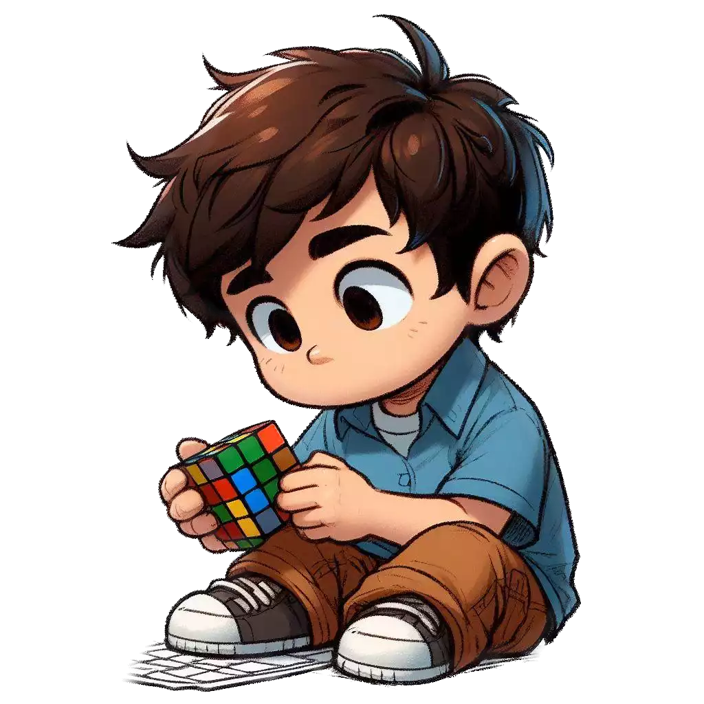 illustration enfant HPI qui fait un rubbik's cube