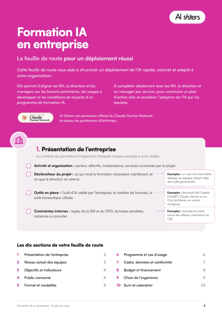 Page du livre blanc : les dix sections de la feuille de route