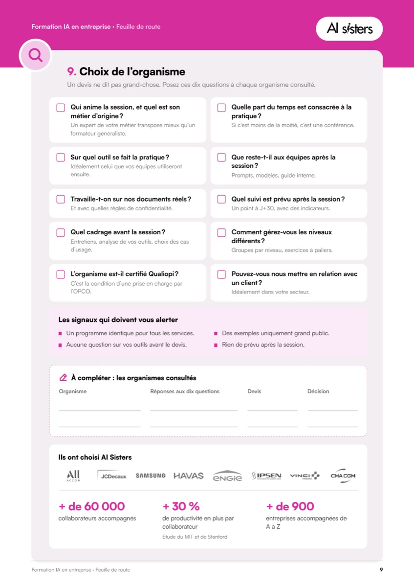 Page du livre blanc : les dix questions à poser aux organismes