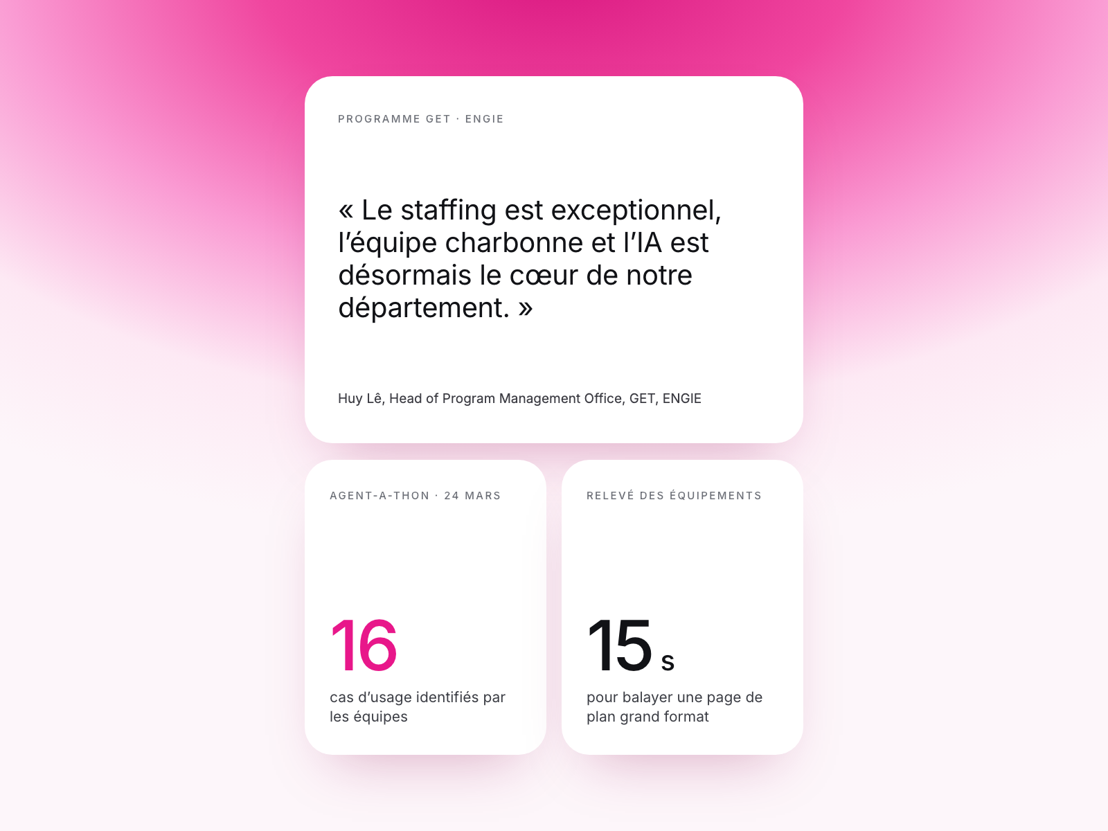 Retour de Huy Lê, Head of Program Management Office du programme GET d’ENGIE, avec 16 cas d’usage identifiés et un relevé de plan en 15 secondes