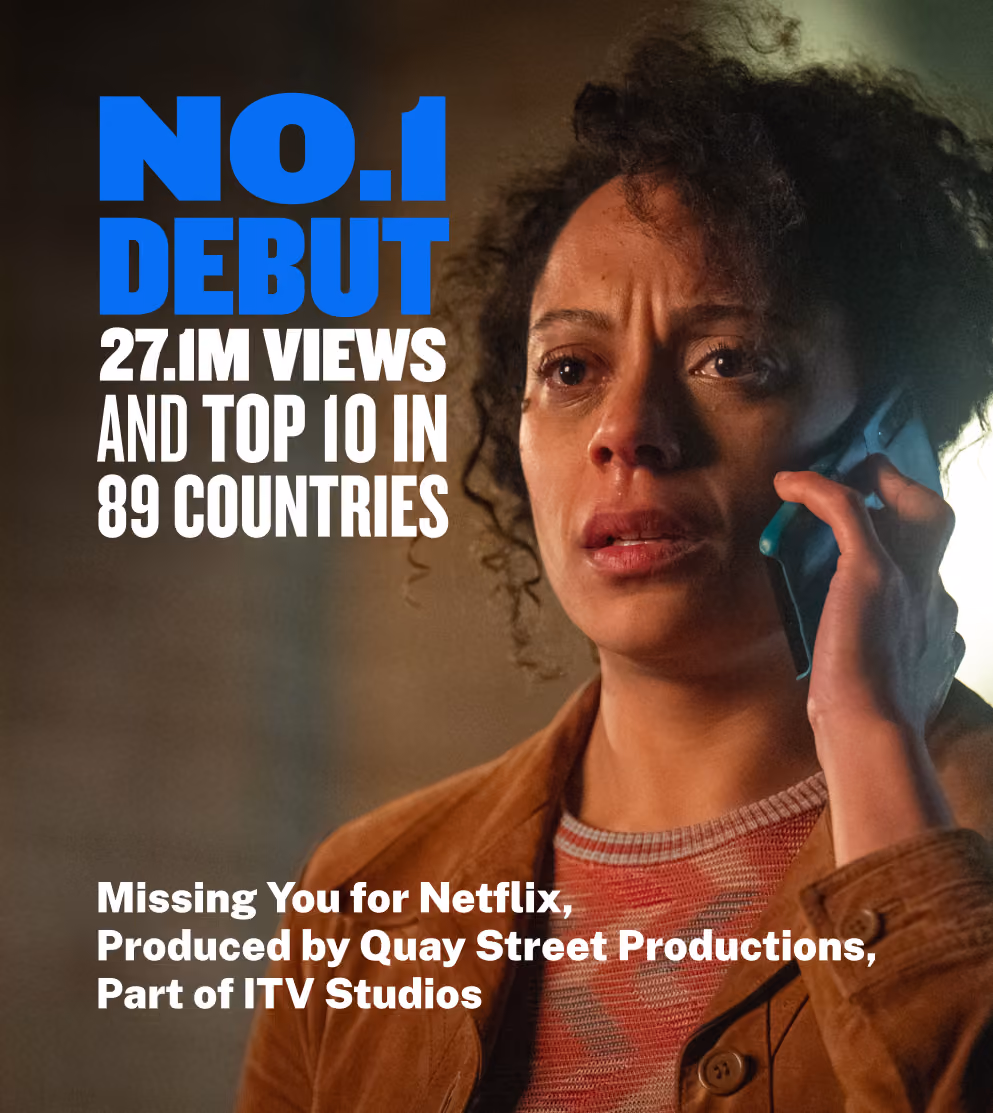 Woman with tears holding phone, text highlights Netflix debut with 27.1M views in 89 countries.