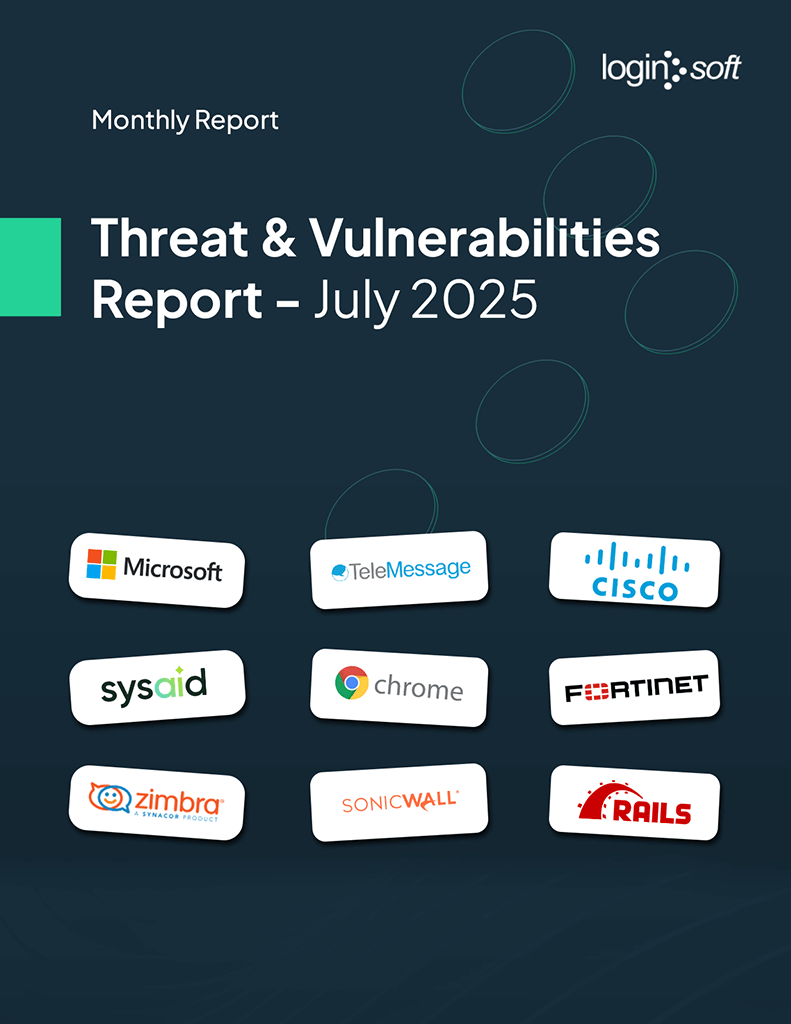 Cover page of the "Threat and Vulnerabilities Report - July" by LogInsoft