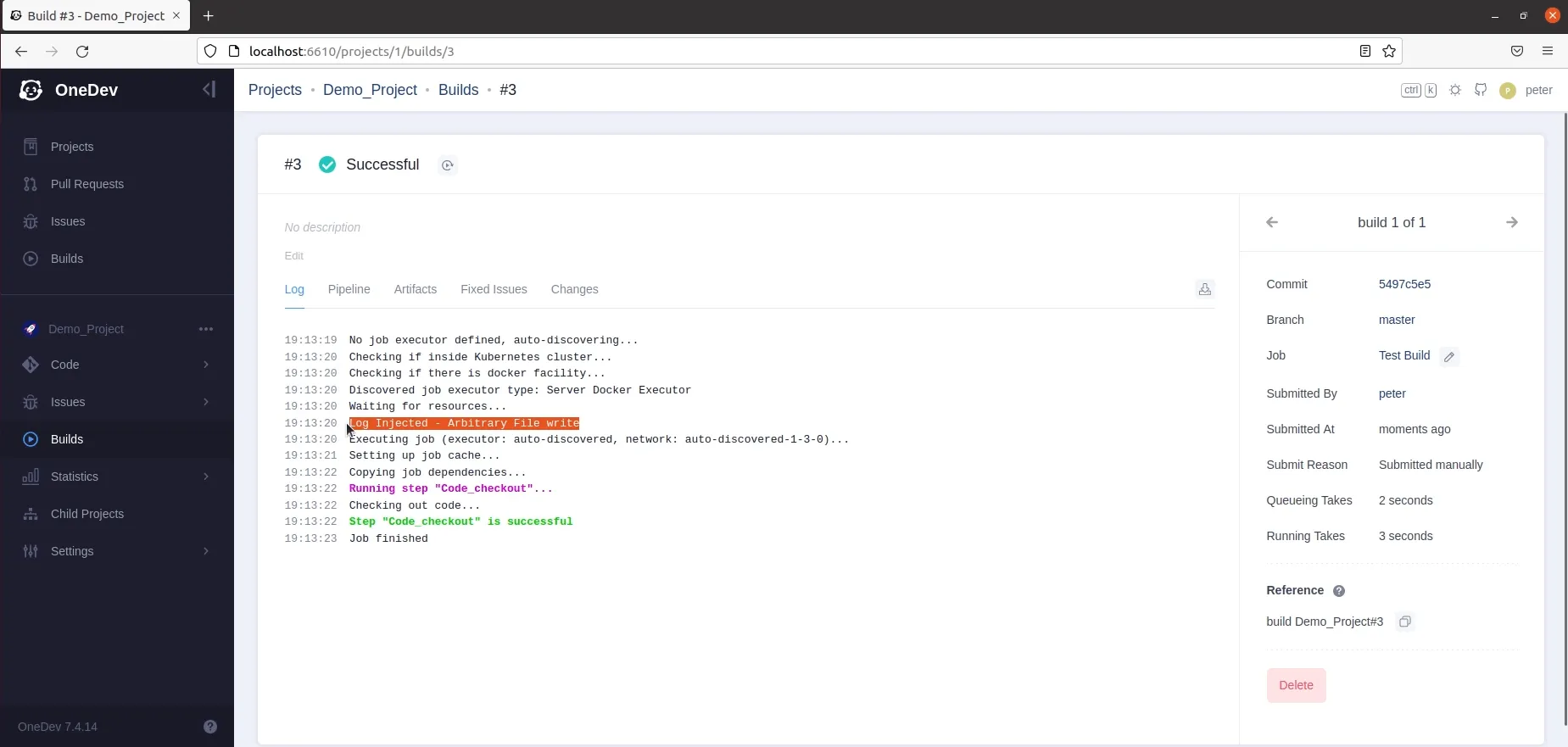 Build execution in Onedev v7.4.14