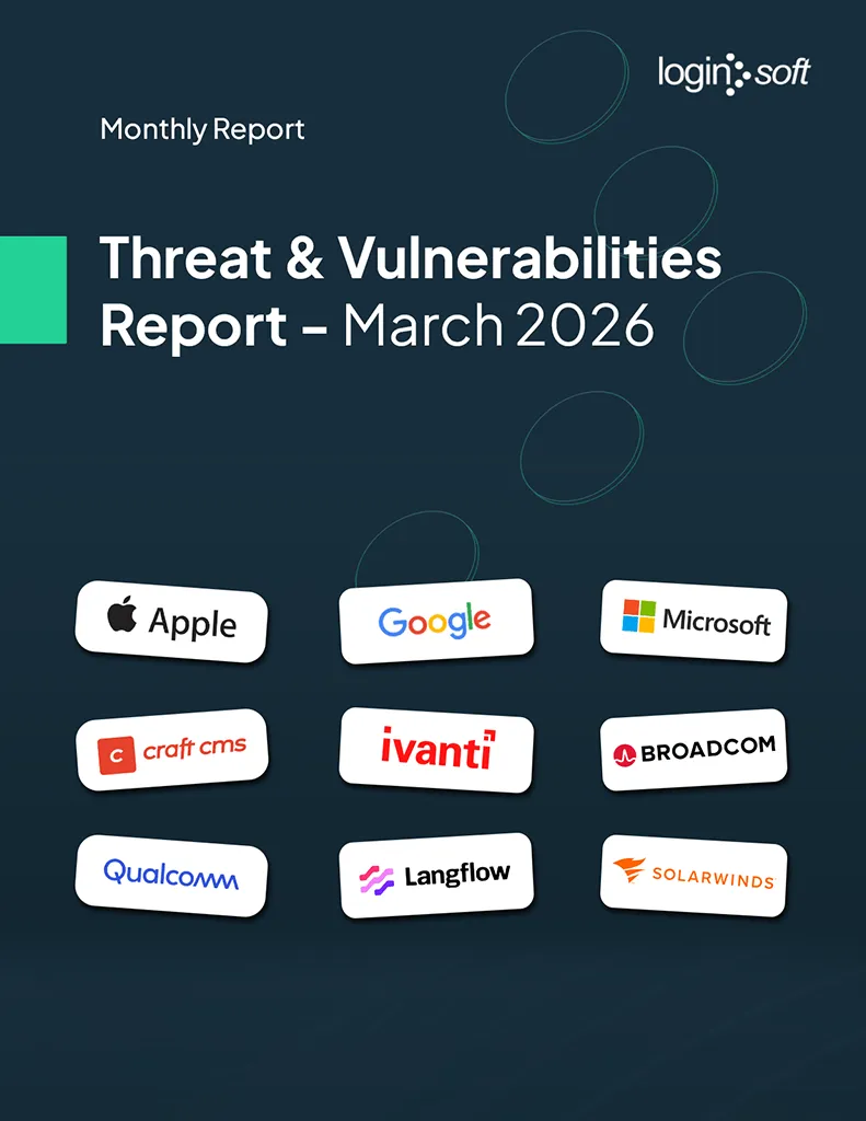 Cover page of the "Threat and Vulnerabilities Report - March" by Loginsoft
