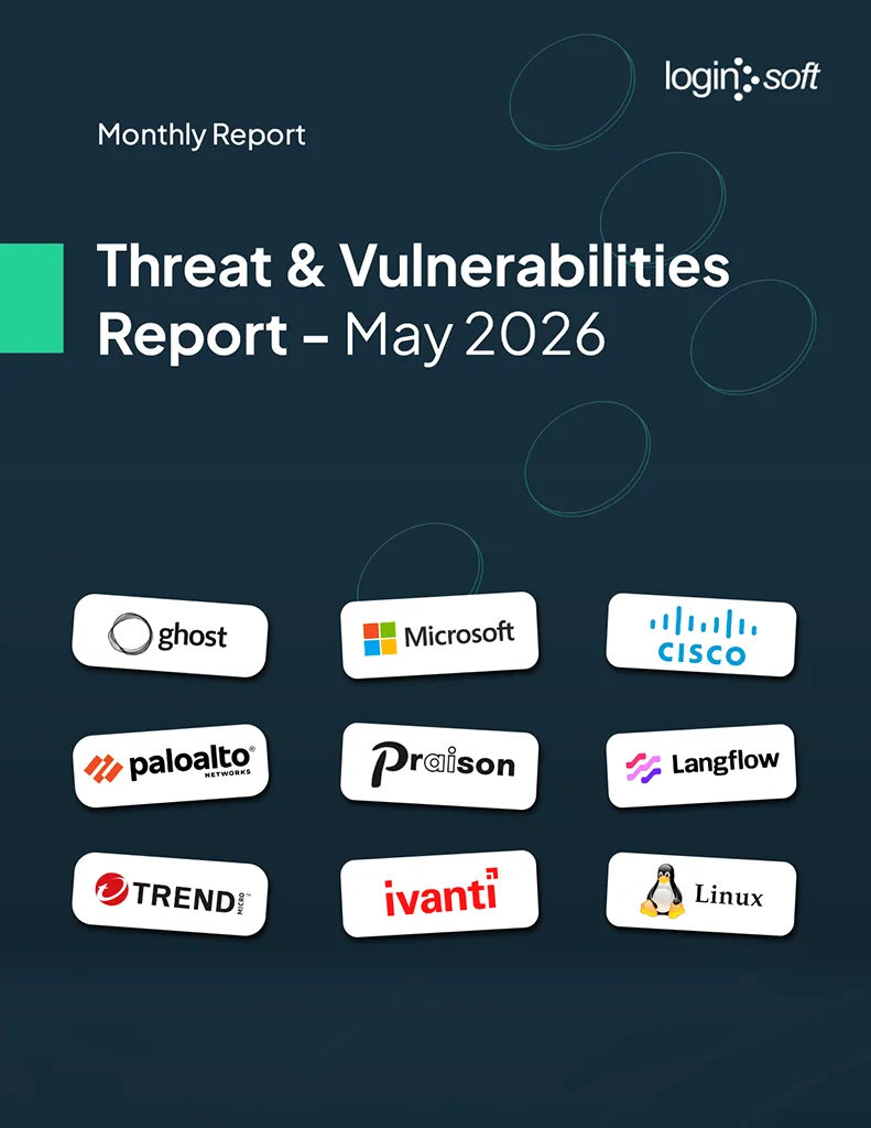 Cover page of the "Threat and Vulnerabilities Report - May" by Loginsoft