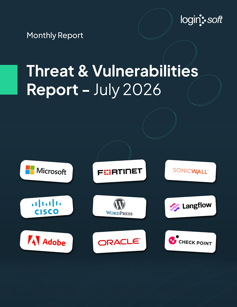 Cover page of the "Threat and Vulnerabilities Report - July" by Loginsoft
