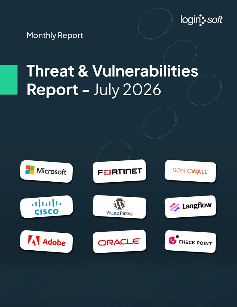 Cover page of the "Threat and Vulnerabilities Report - July" by Loginsoft