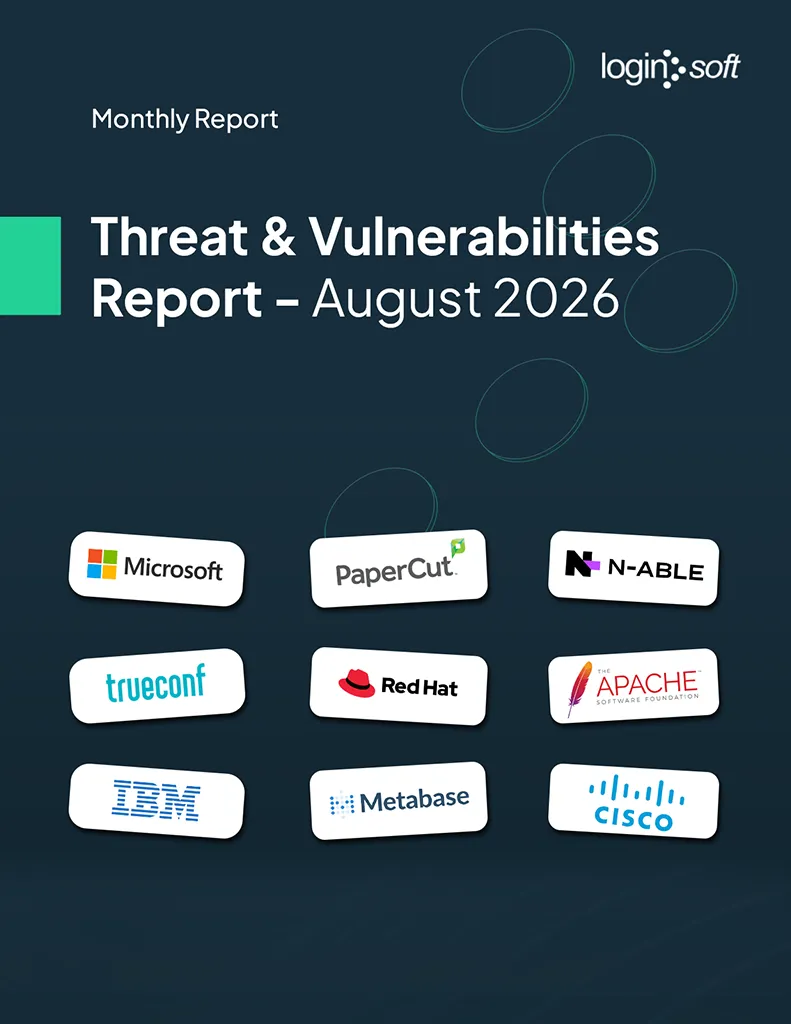 Cover page of the "Threat and Vulnerabilities Report - August" by Loginsoft